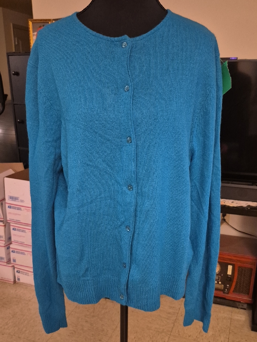 Jacqui E Teal Button-Front Cardigan (22 inches Pit To Pit)